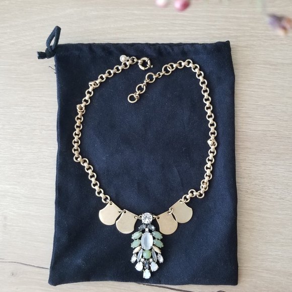 NWOT J. Crew Brass White Green Statement Necklace - Picture 1 of 5